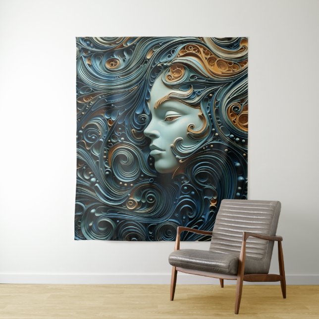 Tenture Femme au Clair de Lune en Art 3D (En situation)