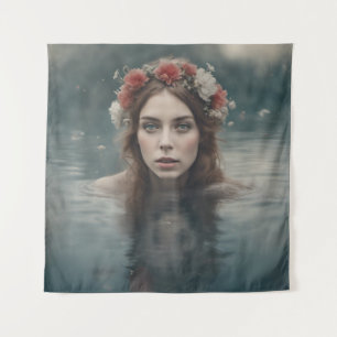 Tenture Femme aux fleurs sur la tête flottant dans un étan
