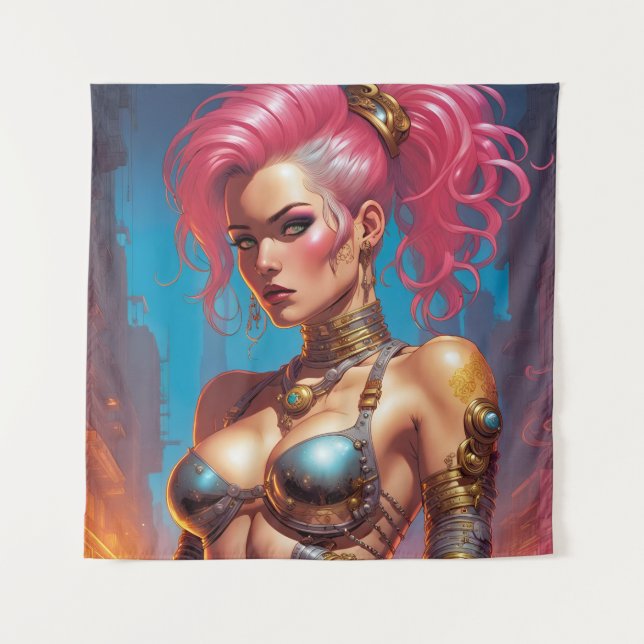 Tenture Femme avec de beaux cheveux roses (Devant)