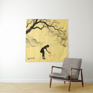 Tenture Femme cueillant des pétales Silhouette minimaliste