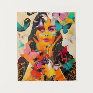 Tenture Femme et papillons Médias mixtes