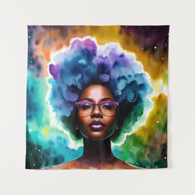 Tenture Femme Noire Avec Cheveux Afro Dans Les Lunettes Ga (Devant)