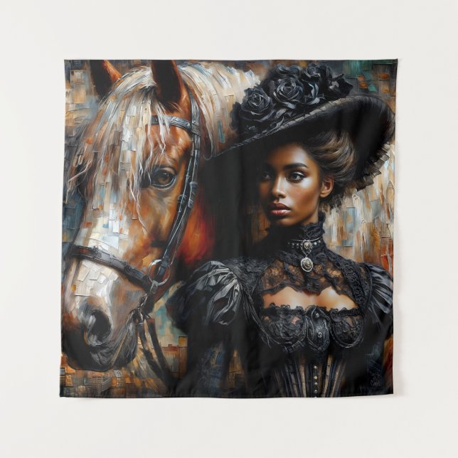 Tenture Femme noire victorienne avec cheval  (Devant)