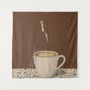 Tenture Femme surréaliste plongeant dans une tasse de café