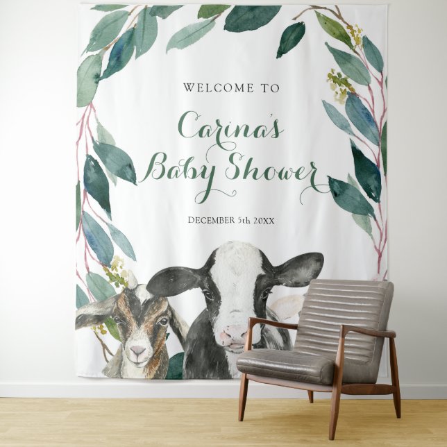 Tenture Ferme Animal de verdure Baby shower garçon Signal  (En situation)