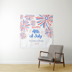 Tenture Festif rouge, blanc et bleu 4 juillet feux d'artif