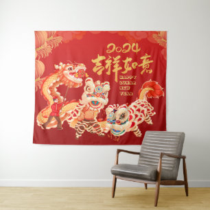 Tenture Festive 2024 Dragon Chinois Lunaire Fête du Nouvel