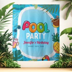 Tenture Fête au bord de la piscine amusante et colorée   D