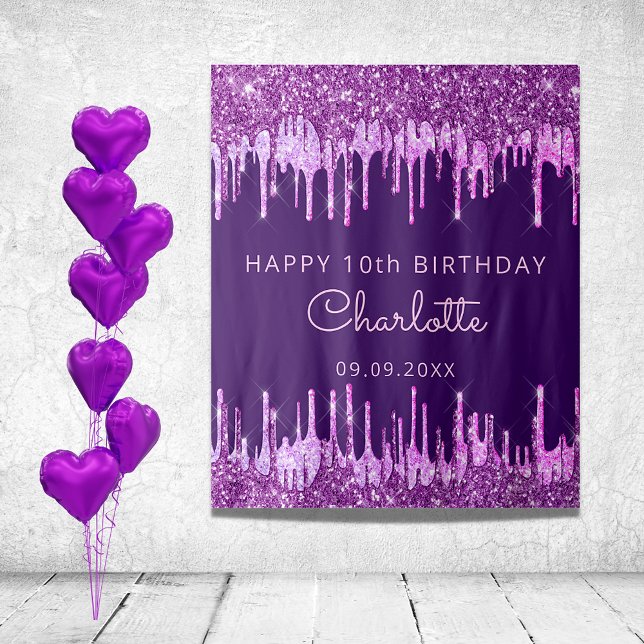 Tenture Fête d'anniversaire 10 ans fille paillettes violet (Créateur téléchargé)
