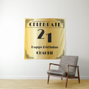Tenture Fête d'anniversaire 21 ans élégante Art Déco noir