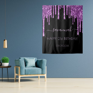 Tenture fête d'anniversaire 21 ans paillettes noir violet 