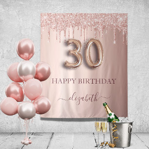 Tenture fête d'anniversaire 30 ans rose poudré paillettes