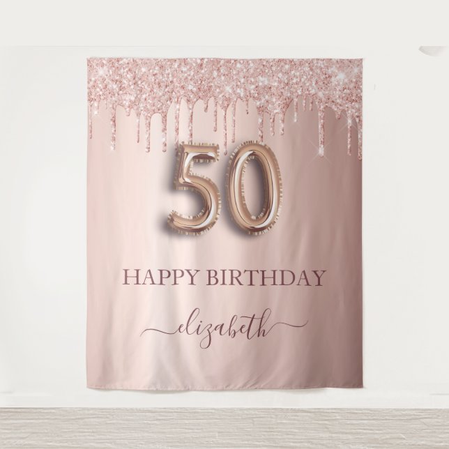 Tenture Fête d'anniversaire 50 ans rose gold paillettes go (Devant)