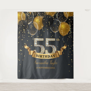 Tenture Fête d'anniversaire 55 ans diamant ballons noirs o