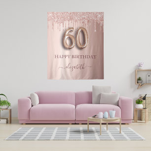 Tenture Fête d'anniversaire 60 ans rose poudré paillettes 
