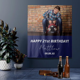 Tenture Fête d'anniversaire bleu marine blanc photo homme