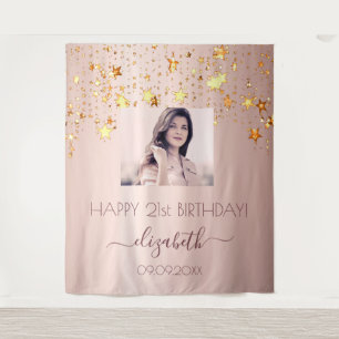 Tenture Fête d'anniversaire blush rose gold étoiles photo