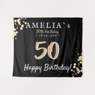 Tenture Fête d'anniversaire de 50 ans Fond noir doré
