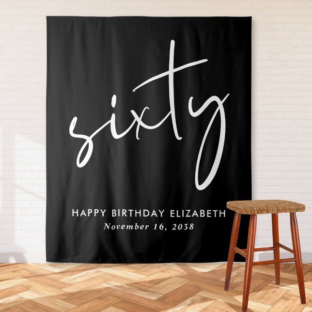 Tenture Fête d'anniversaire de 60 ans Chic Script Black (Créateur téléchargé)