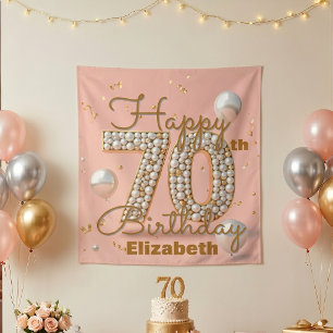 Tenture Fête d'anniversaire de 70 ans élégante rose blush