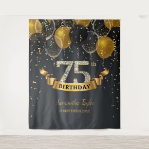Tenture Fête d'anniversaire de 75 ans diamant ballons noir