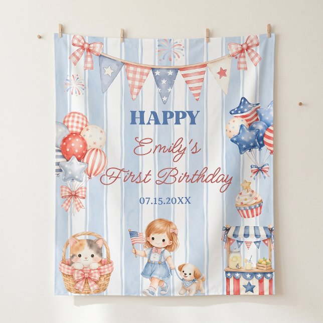 Tenture Fête d'anniversaire de fille aux rayures américain (Créateur téléchargé)