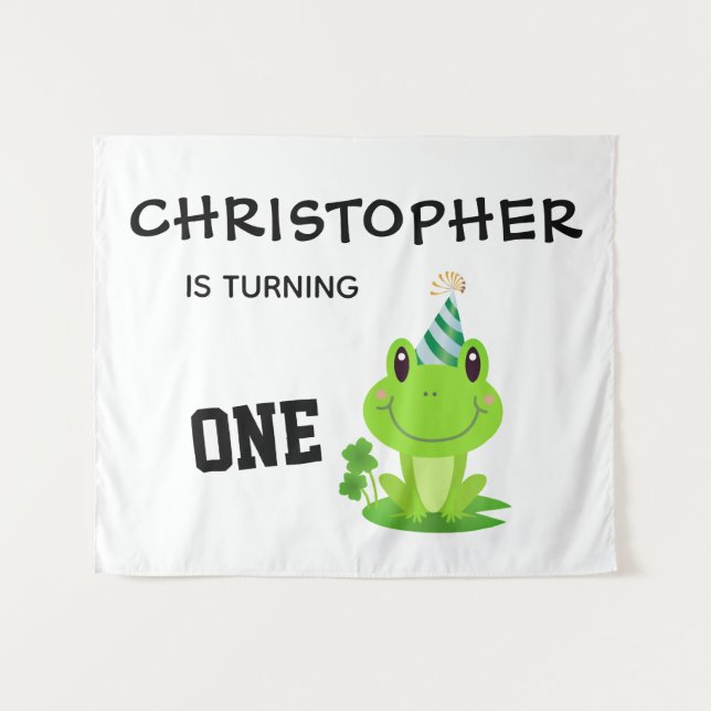 Tenture Fête d'anniversaire de grenouille Premier annivers (Devant (Horizontal))