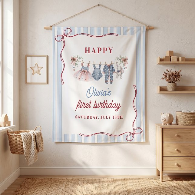 Tenture Fête d'anniversaire fille Rouge Blanc Bleu (Créateur téléchargé)