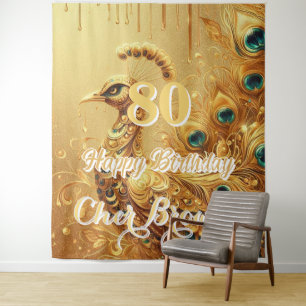 Tenture Fête d'anniversaire Gold Dripping   Paon Pailleté