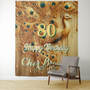 Tenture Fête d'anniversaire Gold Dripping   Paon Pailleté