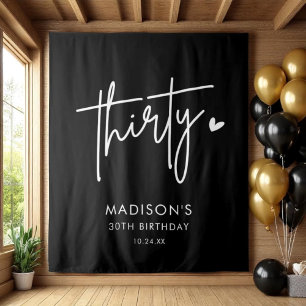Tenture Fête d'anniversaire minimaliste noir trente 30 ans