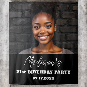 Tenture Fête d'anniversaire moderne Black Photo personnali