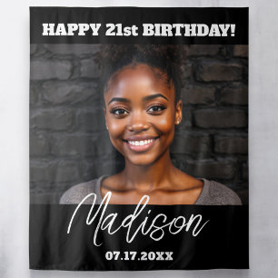 Tenture Fête d'anniversaire moderne Black Photo personnali