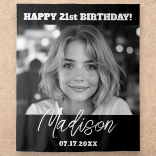 Tenture Fête d'anniversaire moderne Black Photo personnali