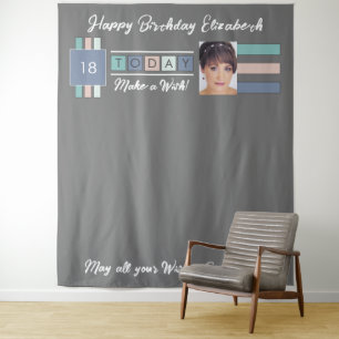 Tenture Fête d'anniversaire n'importe quel âge photo gris 