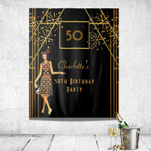 Tenture Fête d'anniversaire noir or style art déco des ann