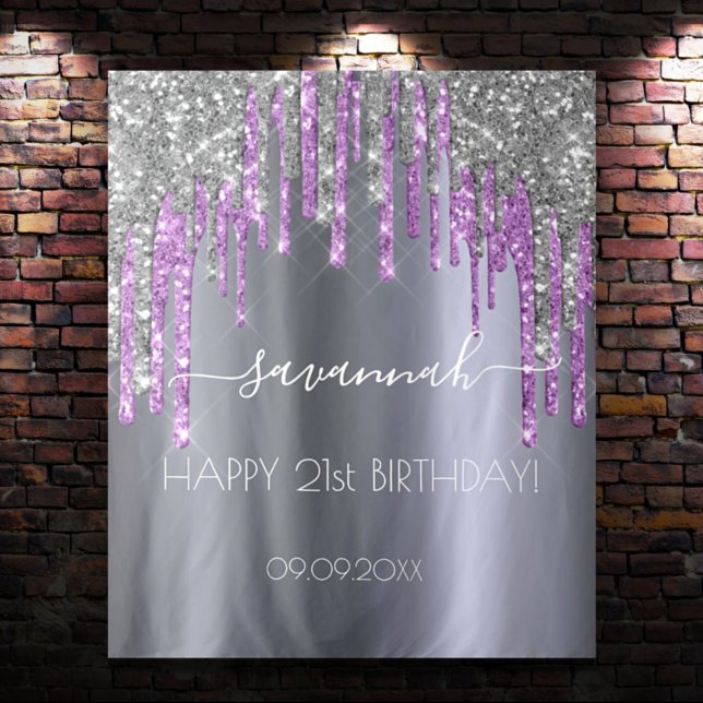 Tenture Fête d'anniversaire paillettes argentées violet sc (Créateur téléchargé)