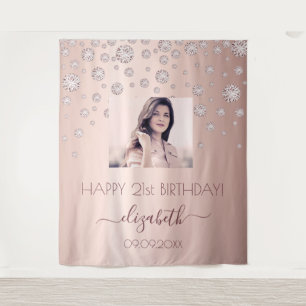 Tenture Fête d'anniversaire personnalisée photo rose gold