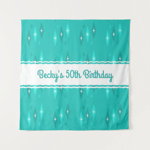 Tenture Fête d'anniversaire personnalisée rétro turquoise