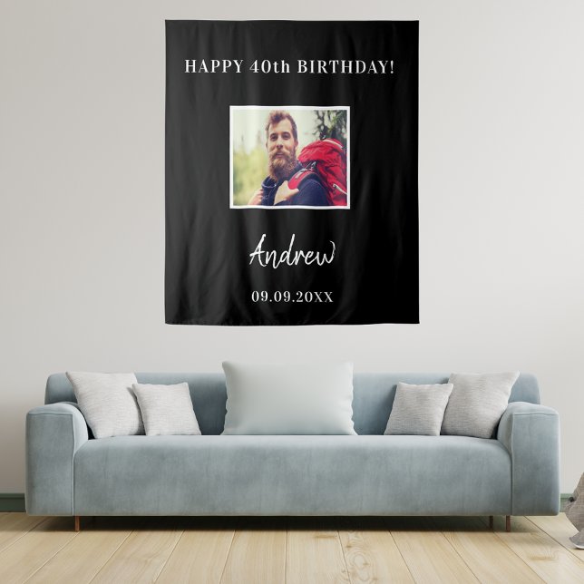 Tenture Fête d'anniversaire photo nom homme noir (Créateur téléchargé)
