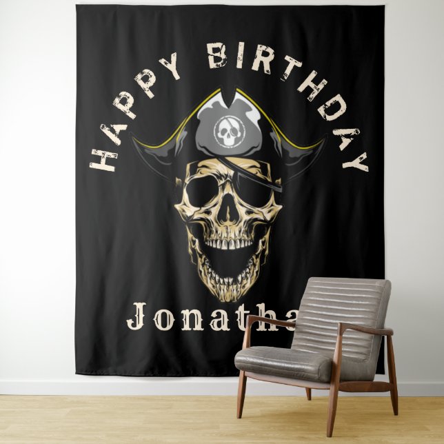 Tenture Fête d'anniversaire pirate pour votre garçon toile (En situation)
