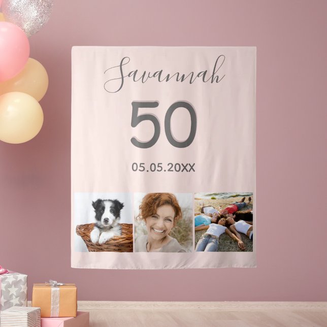 Tenture Fête d'anniversaire rose gold blush photo (Créateur téléchargé)