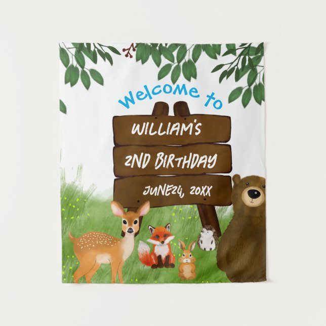 Tenture Fête d'anniversaire Rustique en Forêt Animaux de l (Devant)