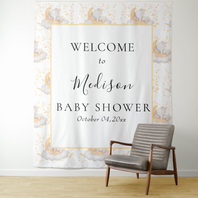 Tenture Fête de Baby Shower éléphant de bébé mignon  (En situation)