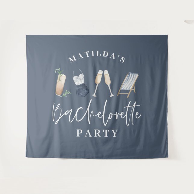 Tenture Fête de bachelorette moderne boissons girly bleues (Devant (Horizontal))
