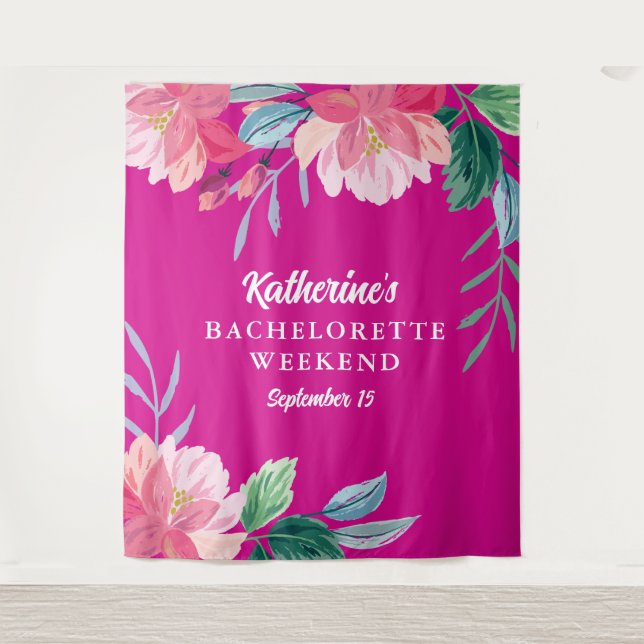 Tenture Fête de Bachelorette rose chaleureuse tropicale (Devant)