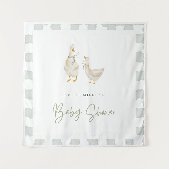 Tenture Fête de bébé Silly Goose, tenue de gingham neutre (Devant)