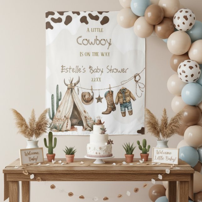 Tenture Fête de bébé sur le thème cowboy rustique howdy aq (Créateur téléchargé)