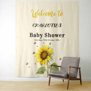 Tenture Fête de bébé tournesol aquarelle avec papillons