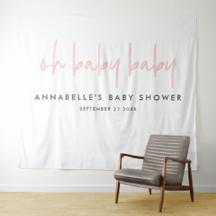 Tenture Fête de douche de bébé jumeaux fille rose typograp